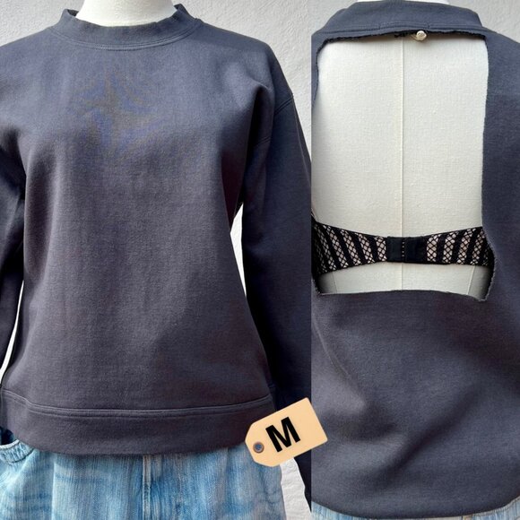 NWT BOURIE Anchor Gray Back Cut-Out Long Sleeve Crewneck Size M / Edgy Boho Chic - Picture 1 of 16